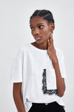 T-SHIRT WITH LACE POCKET