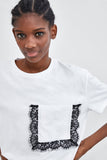 T-SHIRT WITH LACE POCKET