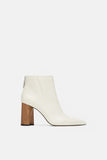 LEATHER ANKLE BOOTS WITH WOOD-EFFECT HEELS