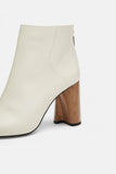 LEATHER ANKLE BOOTS WITH WOOD-EFFECT HEELS