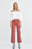 WIDE-LEG, HI-RISE COLOURED JEANS