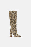 SNAKESKIN PRINT HEELED BOOTS